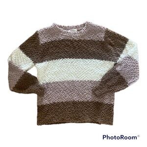 Zenana Striped Brown Cream Women’s Sweater Large